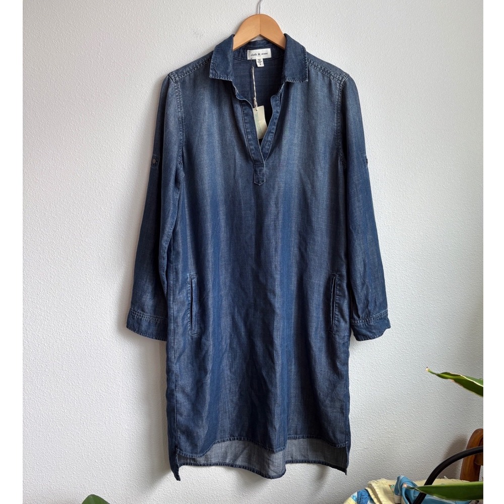 Cloth & Stone Sundance Tencel Denim Shirt Dress Blue Long Sleeve Pockets Medium